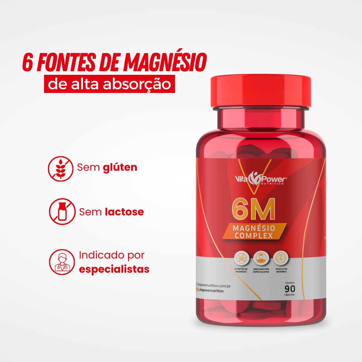 6m Magnésio Complex 90 CAPS - Sono Tranquilo + Energia + Foco!