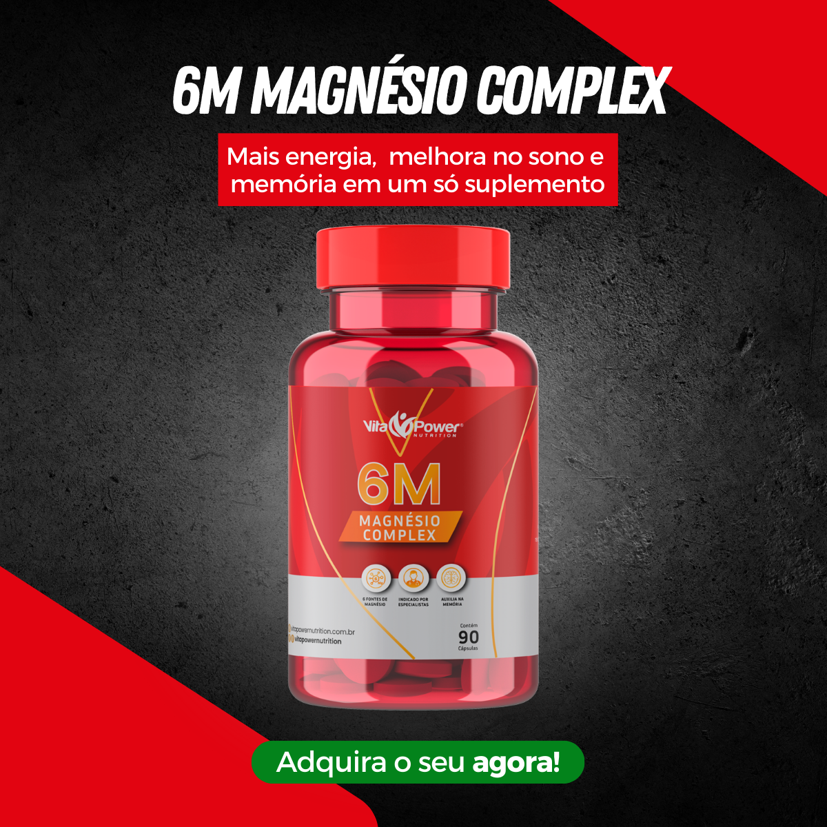 6m Magnésio Complex 90 CAPS - Sono Tranquilo + Energia + Foco!