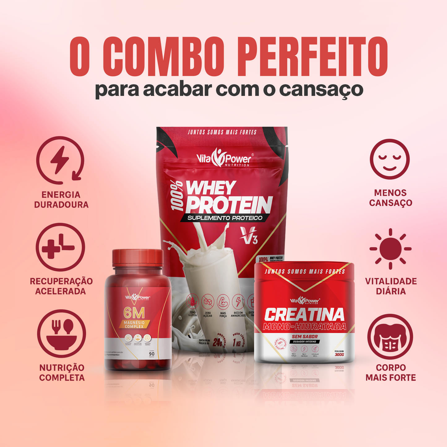 Kit Whey Protein V3 1kg + Creatina 300g + 6M Magnésio