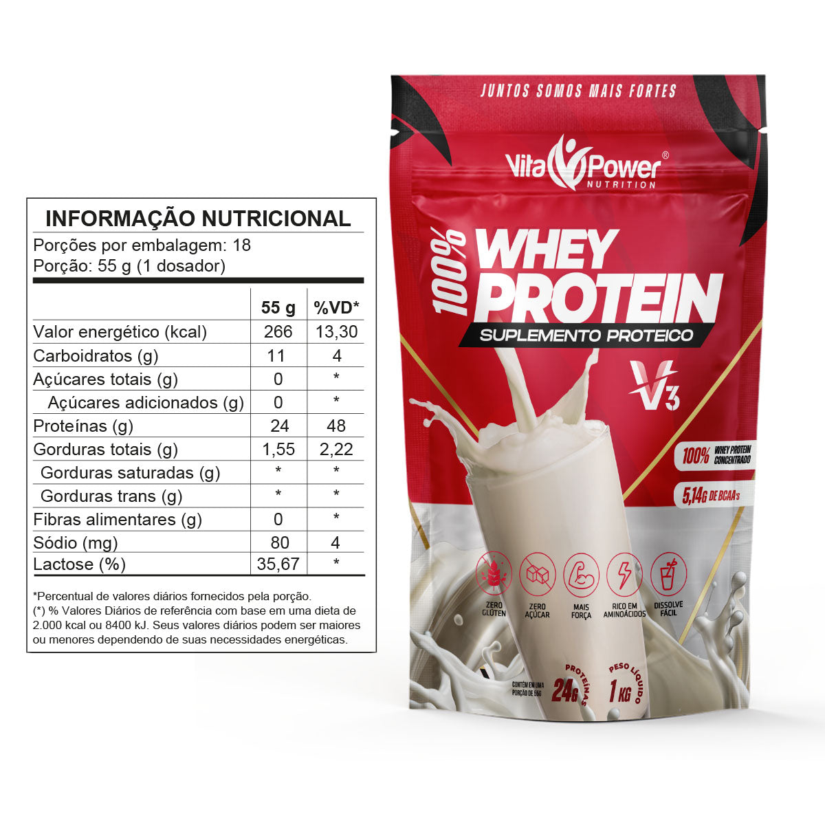 Combo Whey V3 1Kg + Pré-Treino V-Power 300g – Iniciantes Pro