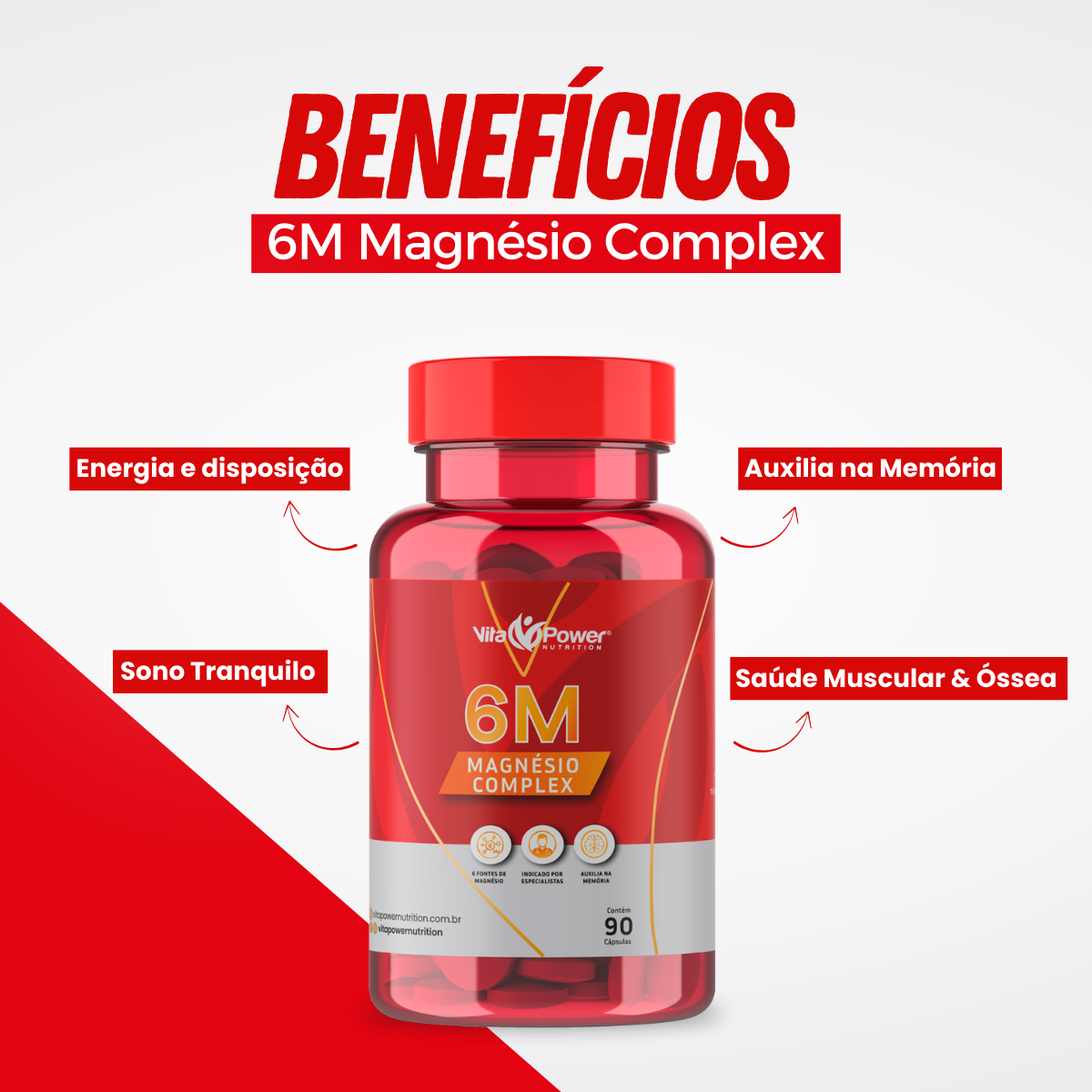 6m Magnésio Complex 90 CAPS - Sono Tranquilo + Energia + Foco!