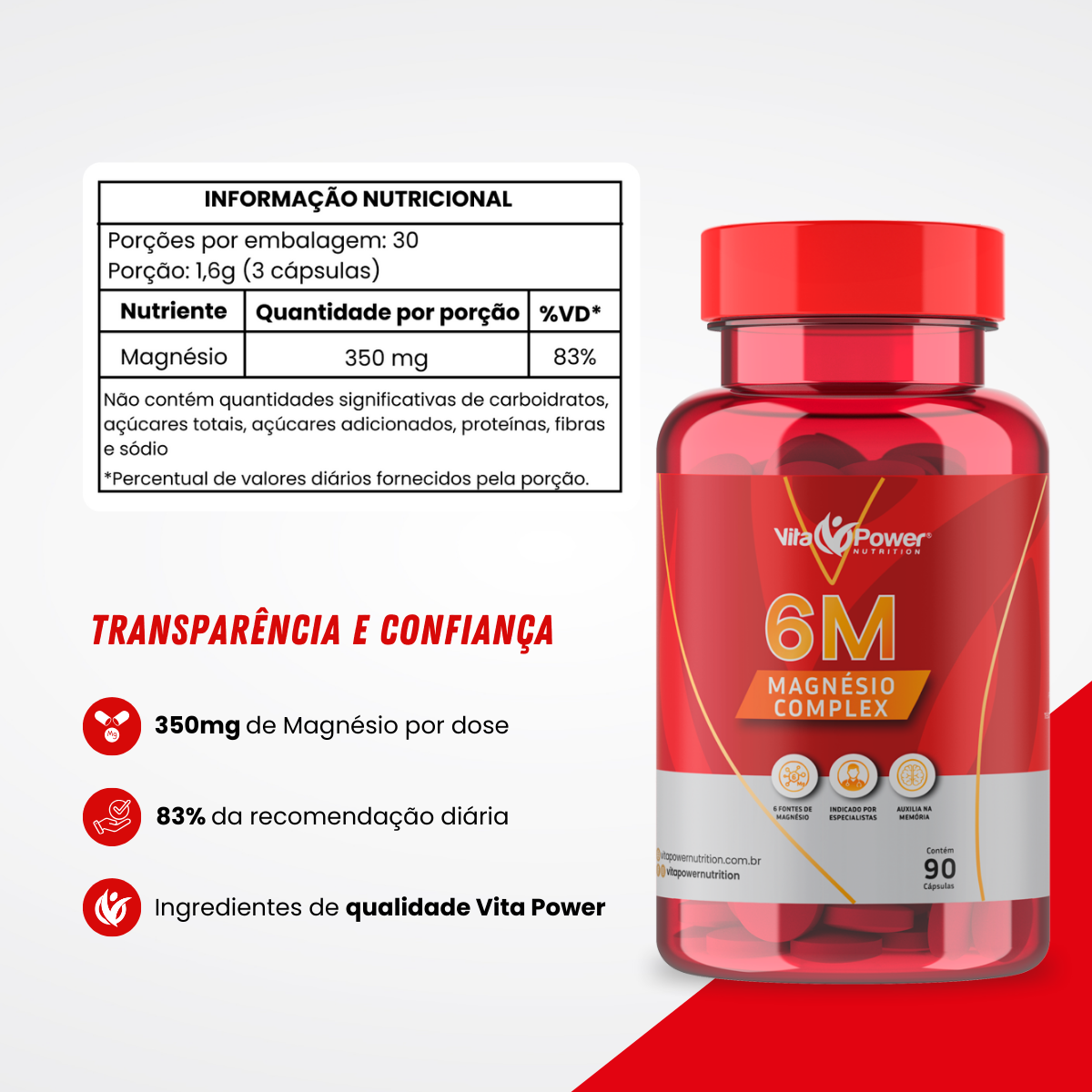 6m Magnésio Complex 90 CAPS - Sono Tranquilo + Energia + Foco!