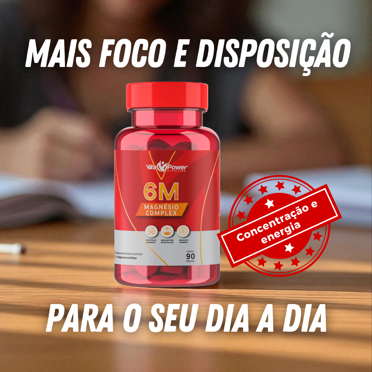 6m Magnésio Complex 90 CAPS - Sono Tranquilo + Energia + Foco!