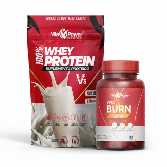 Whey Protein V3 1KG + Termogênico Avançado Vita Burn