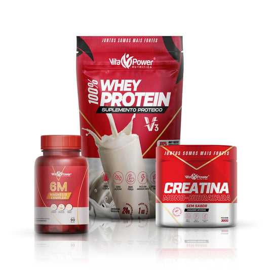 Kit Whey Protein V3 1kg + Creatina 300g + 6M Magnésio