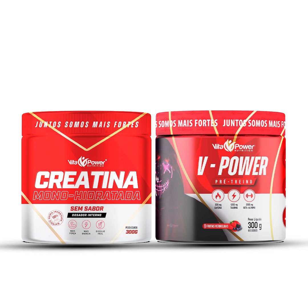 Ganhe Força e Energia: Creatina Monohidratada 300g + Pré-Treino V-Power 300g - Suplementos Vita Power