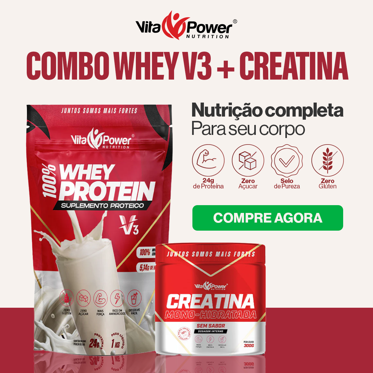 Kit Whey Protein Concentrado 1kg + Creatina 300g