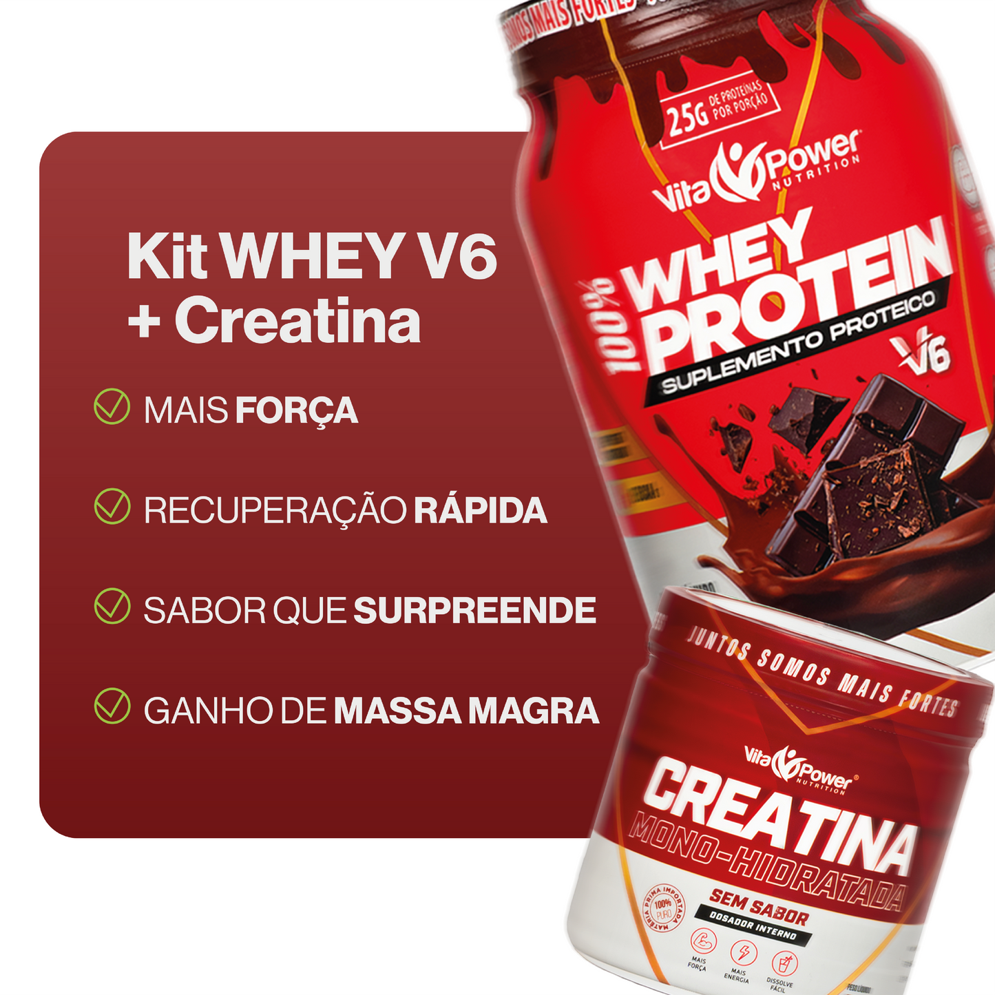 100% Whey Protein V6 900g + Creatina 300g