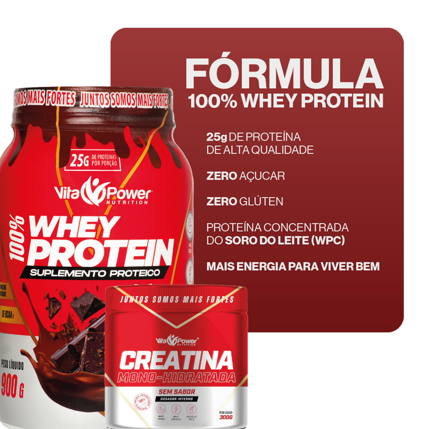 100% Whey Protein V6 900g + Creatina 300g