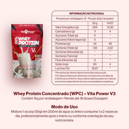 Whey Protein V3 1KG + Termogênico Avançado Vita Burn